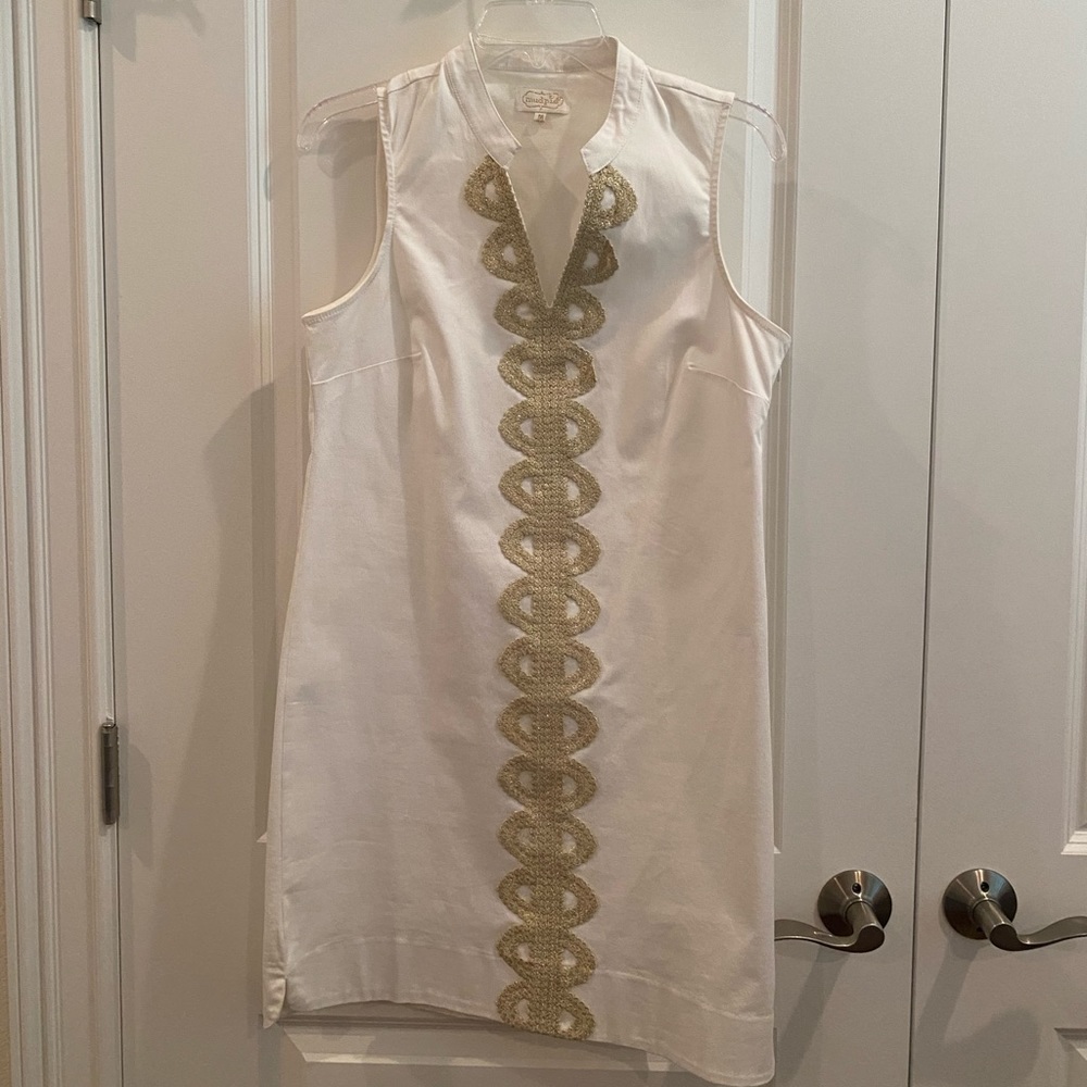 Mudpie White/Gold trim dress M